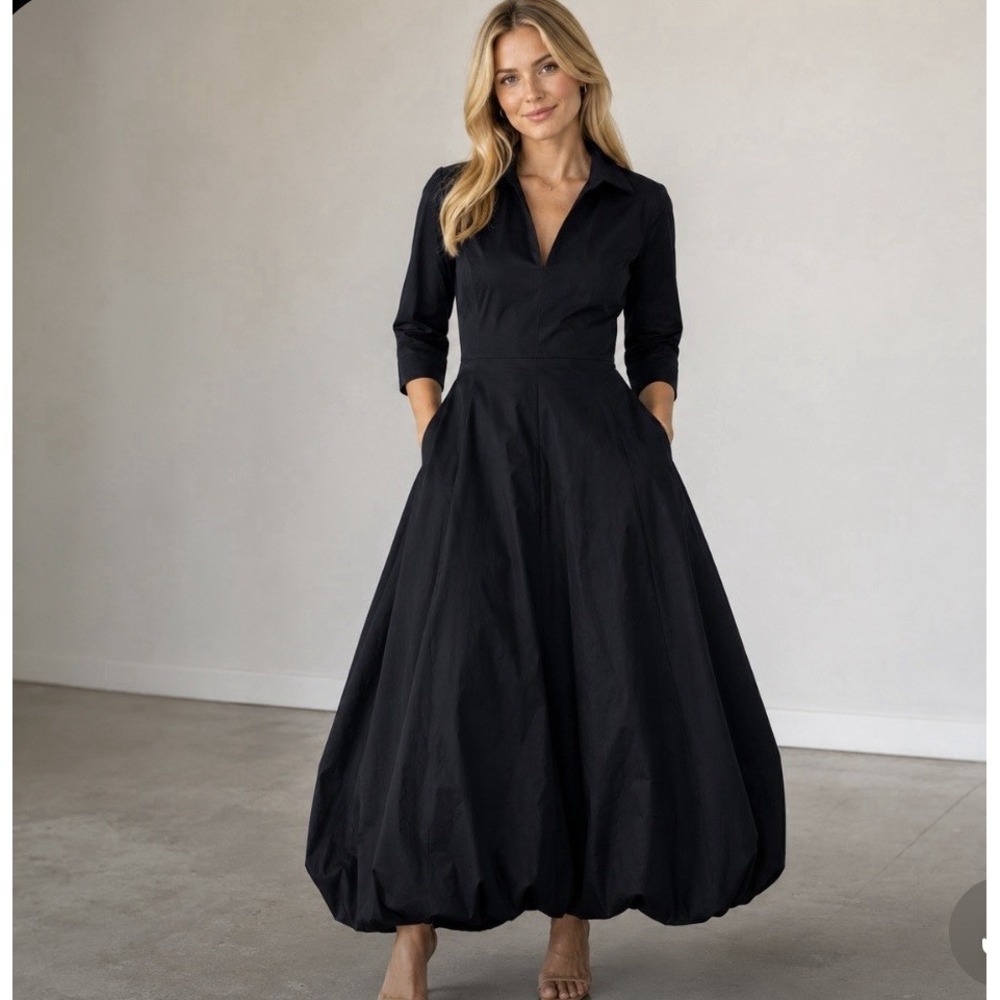 New! House of MBR Black A-Line Maxi Dress Sz 00 Long Cotton elegant Minimalist